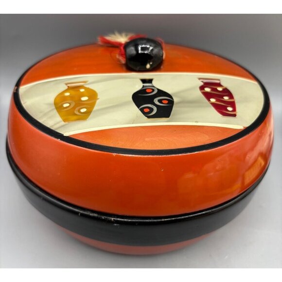 Vtg Japanese Lacquerware Bowl With Lid Hand Painted Orange - Picture 1 of 6
